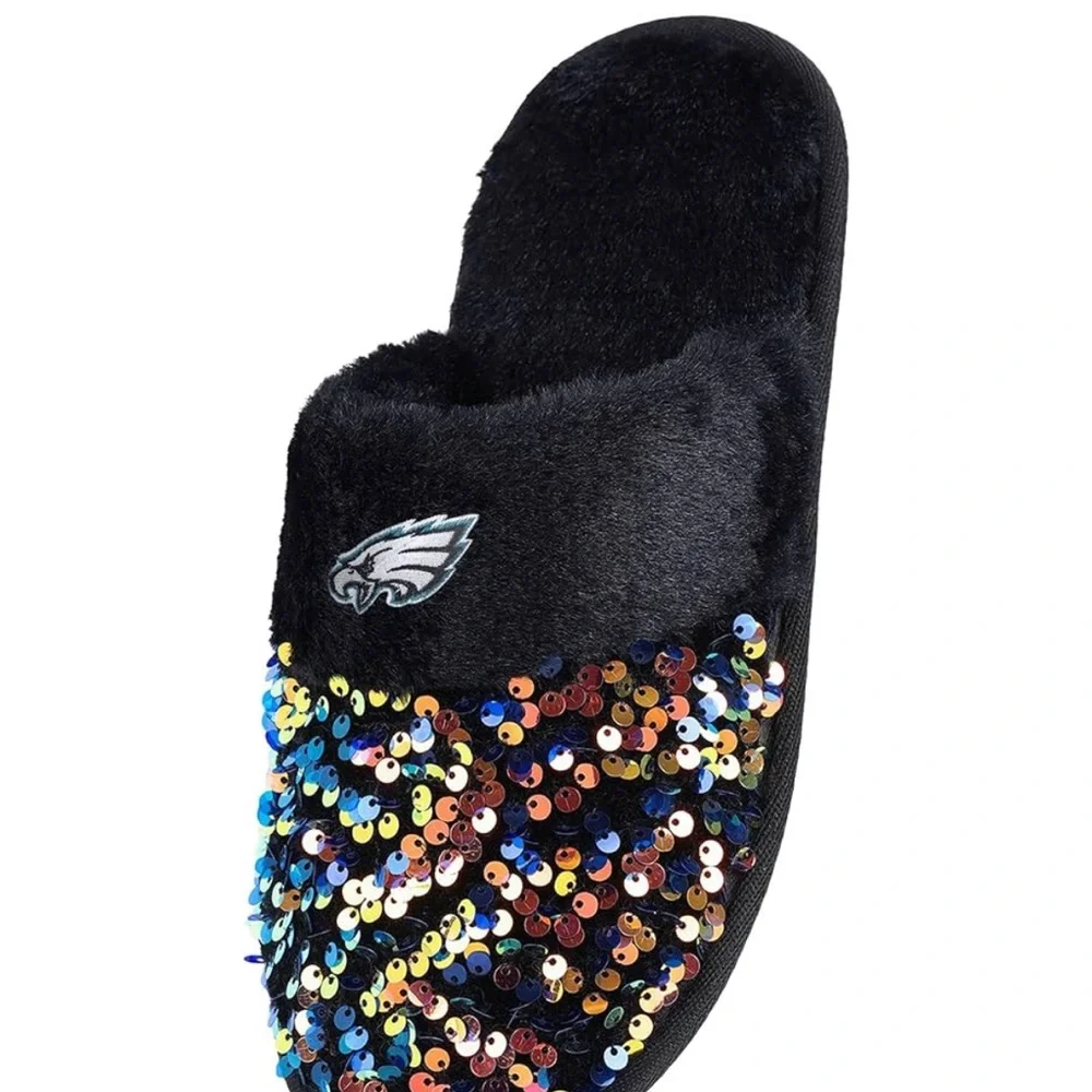 NFL Philadelphia Eagles Sequin Slippers - Black and Multicolor - Picture 3 of 6